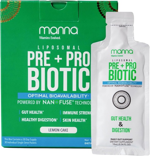 [BRSRMHQQOAFRADTK] Manna Vitamins Evolved Liposomal Prebiotic + Probiotic Packets – 40 Billion CFU, 8 Strains – Gut, Digestive, Immune Support – High Absorption, Shelf-Stable, Daily Supplement, 30 Single Serves
