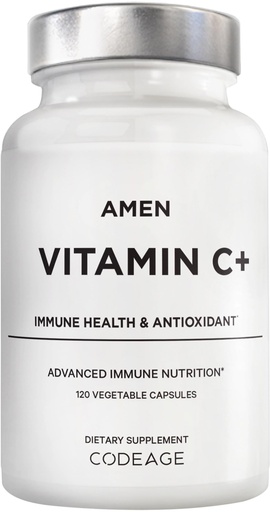 [BRSWYZAZCV7WG2DK] Amen Vitamin C+ Supplement with Zinc, Bioflavonoids, Quercetin, Rose Hips, Elderberry – Vegan, Non-GMO – 2 Months Supply - 120 Capsules