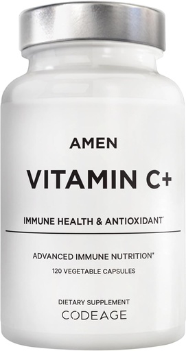 [BRSWYZAZCV7WG2DK] Amen Vitamina C+ Suplemento con Zinc, Bioflavonoids, Quercetina, Rosa HIPS, Elderberry – Vegan, No-GMO – 2 Meses de suministro - 120 cápsulas