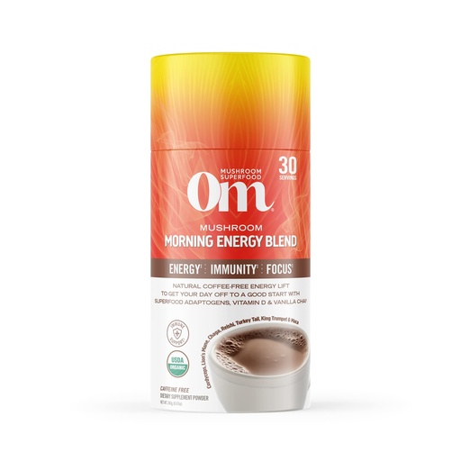 [BRSW2GQPDMFR62TD] OM MUSHROOM SUPERFOOD Morning Energy Blend – Caffeine-Free Powder with Cordyceps, Lion’s Mane, Rhodiola & Vitamin D2 – Supports Energy, Focus & Endurance – 8.47 oz Canister (30 Servings)