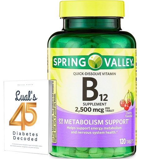 [BRSRMBL6C4DQE2Y6] Spring Valley Vitamin B12 Quick-Dissolve Tablets Dietary Supplement | Vitamin B12 2500 mcg | B Vitamins | Vitamin B12 Complex for Women and Men | 120 Tablets Bundle with Lual's 45 Diabetes Decoded