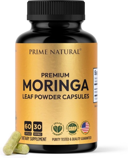 [BRSW2HAOBUMB6CDG] Moringa Powder Capsules - Pure Moringa Powder, Energy, Skin, Immune & Gut Health Superfood, Rich in Antioxidants, Essential Vitamins & Amino Acids, Natural Green Superfood Supplement - 60 Count