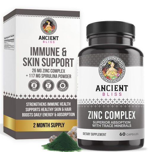 [BRSRO2YNAACQEEL5] Zinc Complex Capsules with Enhanced Absorption, Antioxidant & Immune Support Supplement, Zinc Supplement for Men & Women by Ancient Bliss (60 Capsules)