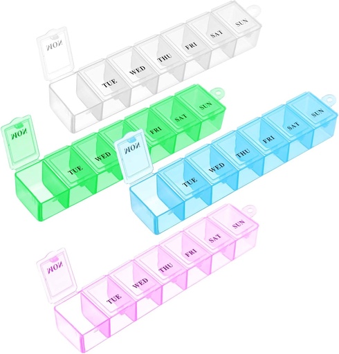 [BRSRAEL5AQDRAAYY] Weekly Pill Organizer,4Pcs 7 Day Pill Case Daily Vitamin Case Medicine Box Portable Medicine Organizer with Compartment 4 Colors AM PM Pill Containers for Medicine Supplements Fish Oil