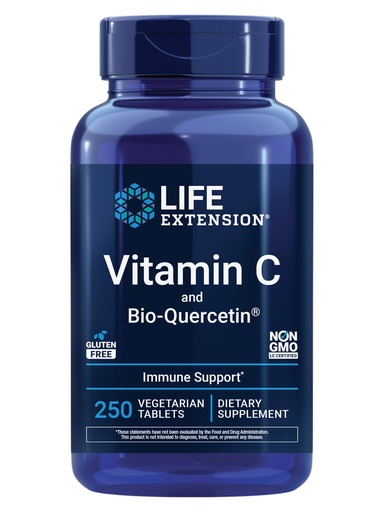 [BRSWGGI7DN7RM3DD] Life Extension Vitamin C and Bio-Quercetin®, Cardiovascular Health Supplement, Immune Support, Highly absorbable, quercetin, Vitamin C, Gluten Free, Non-GMO, Vegetarian, 250 Tablets