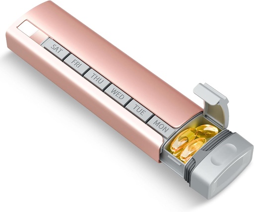 [BRSROGIDOJ7WK33D] Travel Pill Organizer Weekly, 1 Time a Day ，Upgrade Premium Aluminum Alloy Daily Pill Box 7 Day, Portable Metal Pill Case, Cute Pill Holder to Hold Vitamins, Medicines, Pills, Supplements (Pink)