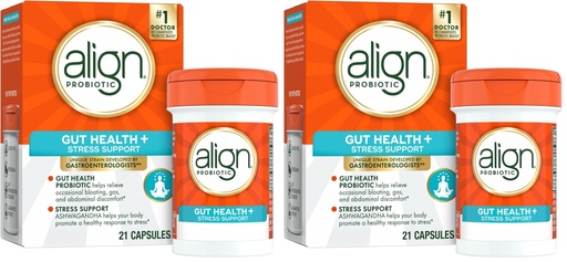 [BRSRMBAYOABGAYLO] Align Probiotic, Gut Health + Stress Support, with Probiotics for Digestive Health and Ashwagandha to Help Calm Mind and Body*, #1 Doctor Recommended Brand‡, 21 Capsules (Pack of 2)