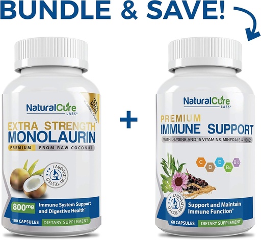 [BRSWYFQDAFYGKELZ] Natural Cure Labs Bundle: Extra Strength Monolaurin 800mg + Immune Support