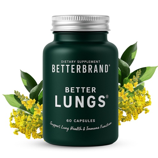 [BRSWYFAPO4BWG236] Betterbrand BetterLungs Lung Support Supplement with NAC, Mullein Leaf for Smokers, Respiratory Health Formula with Elderberry, Vitamin D, Ginseng, Reishi Mushroom - 60 Capsules - Pack of 1