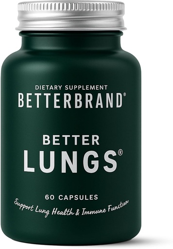 [BRSWYFAPO4BWG236] Betterbrand BetterLungs Supplément de soutien pulmonaire avec NAC, Mullein Leaf pour les fumeurs, Formule santé respiratoire avec Elderberry, Vitamine D, Ginseng, Reishi Champignon - 60 Capsules - Pack de 1