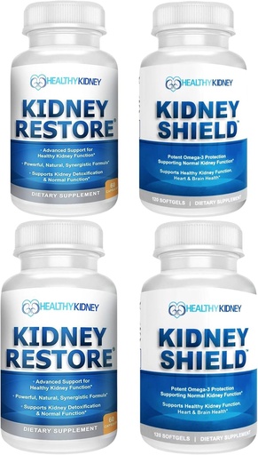 [BRSROA34AQMQ2AY6] Kidney Restore & Kidney Shield 4-Pack Bundle Pills - Natural Kidney Support Supplement for Kidney Cleanse Detox & Repair - Comprehensive Renal & Kidney Health Supplement to Support Kidney Function