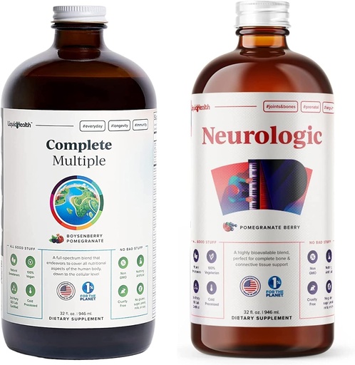 [BRSRMAQOBAGRSETO] LIQUIDHEALTH Complete Multiple Daily Multivitamin & Neurologic Nootropic Liquid Vitamin Bundle for Adults - Boost Immune Support, Improve Memory, Focus & Concentration - Vegan, Non-GMO, Made in USA