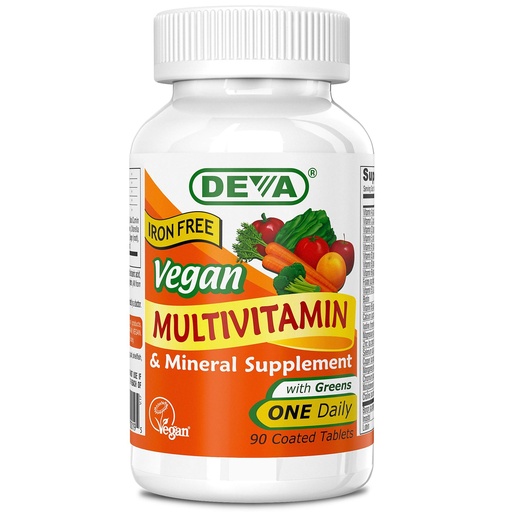 [BRSWIEIBCZ6G2EDU] DEVA Vegan Multivitamin and Mineral Supplement - One Daily Vitamin Formula with Greens - Iron Free - 90 Coated Tablets, 1-Pack