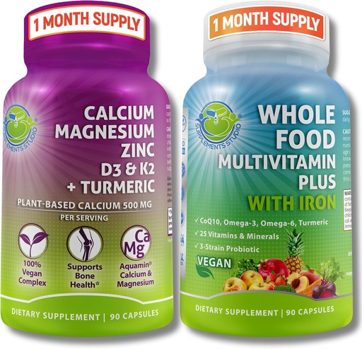 [BRSRAHAYPIHREFL4] Vegan Whole Food Multivitamin with Iron + Plant-Based Calcium, Magnesium, Zinc, D3, K2 & Turmeric – Vegan Daily Support for Energy, Bone Health, Immunity & Overall Wellness Trio