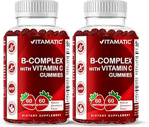 [BRSROZQCABYGG3A4] Vitamatic Vitamin B Complex Gummies with Vitamin C & Inositol - Natural Strawberry Flavor - 60 Gummies (2 Bottles)