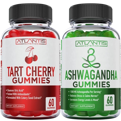 [BRSRMHA6PN7BUD3L] 60 Ashwagandha Gummies + 60 Tart Cherry Gummies -Ashwagandha Boosts Energy Levels & Strengthens Immune System - Tart Cherry Has Advanced Uric Acid Cleanse for Immediate Gout Pain Reli