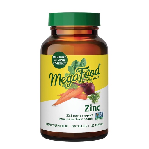 [BRSWYGQZBMNQ4EL2] MegaFood Zinc Supplements for Women & Men - Vegan Immune Support Supplement with 22.5 mg High Potency Fermented Zinc Tablets - Made with Real Food - 120 Tablets, 120 Servings