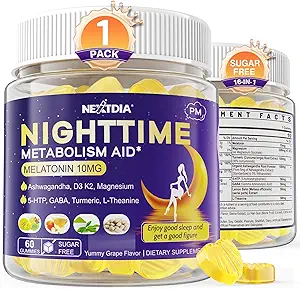[BRSRAGQOBZ5B6YAV] 1Pack Melatonin 10mg Gummies, Night Time Metabolism Gummies for Adults, Crush Excess Hoarding While You Rest, Promote Healthy Zzzs, with Magnesium, Ashwagandha, 5-HTP, GABA, 100% Drug Free,Sugar Free