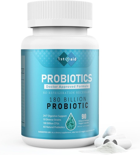 [BRSRAYD4OYPBYYD6] 1st Aid Probiotics for Women Probiotics Digestive Health Prebiotic Supplements 90Count - 180 Billion CFUs Men Prebiotics Dietary Supplements Capsules Support Gut Health