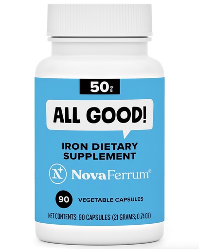 [BRSWIEL3A4IAOCTE] NovaFerrum All Good | Iron Capsule Supplements for Adults | Anemia | 50mg of Iron | 90 Servings | Sugar Free | Vegan | Gluten Free