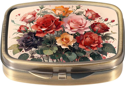 [BRSROBL7O4PRMYI2] Dynippy Pill Case Pill Box with Mirror Retro Pocket 2 Compartment Medicine Case Vitamin Pill Organizer for Pocket Purse and Travel (Cute Flower)