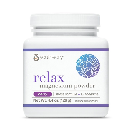 [BRSWGBA3CV7QY3Q7] Youtheory Relax Magnesium Powder - Vegan Stress Relief Supplement with L-Theanine & GABA* - Supports Relaxation* - Dairy, Soy & Gluten Free - Berry, 4.4 oz