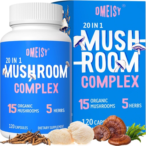 [BRSROBIOCUFA2YA2] Mushroom Supplement 2600mg, 20-in-1 Mushroom Complex, with Lions Mane, Cordyceps, Reishi, Turkey Tail, Chaga - Brain Supplements for Memory and Focus, Memory Supplements, Mood, Immunity, 120 Capsule