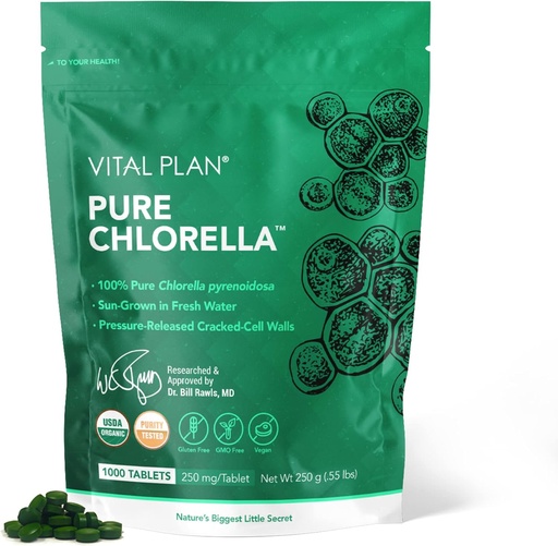 [BRSW2FIDOIFW2GT7] Vital Plan Pure Chlorella Tablets - Sun Grown Chlorella Pyrenoidosa Supplement by Dr. Bill Rawls w/Broken Cell Wall - Organic Chlorella w/Chlorophyll, Cracked Cell Wall & No Fillers (1000 Tabs)
