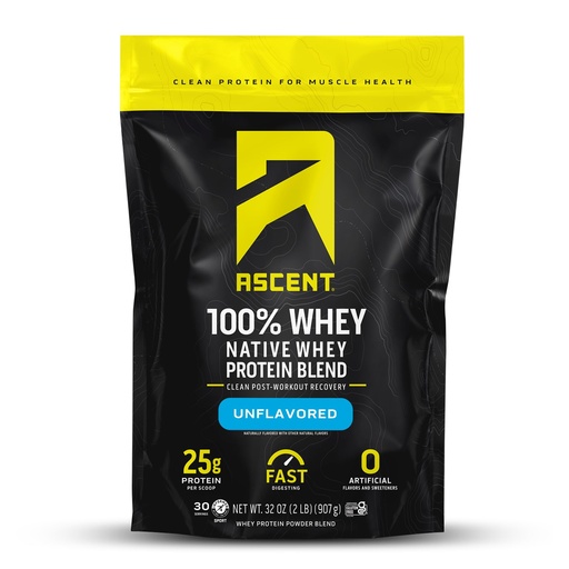 [BRSWKHYTA57QACDB] Ascent 100% Whey Protein Powder - Post Workout Whey Protein Isolate, Zero Artificial Flavors & Sweeteners, Gluten Free, 5.5g BCAA, 2.6g Leucine, Unflavored 2 lb