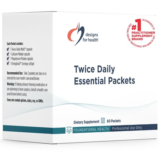 [BRSWIYQEB4GBMEDC] Designs for Health Twice Daily Essential Packets - Daily Multivitamin Packs with Immune Support Vitamins Vitamin D + Zinc - Calcium + Magnesium Capsules - OmegAvail Fish Oil (60 Individual Packets)