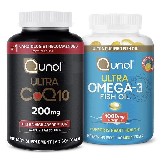 [BRSROGACCR4BOHT4] Qunol Ultra CoQ10 200mg Softgels - Ultra High Absorption Coenzyme Q10 Supplement - 2 Month Supply - 60 Count + Fish Oil Omega 3 Mini Softgels, 1000mg Omega 3 EPA + DHA, 3 Month Supply, 180 Count