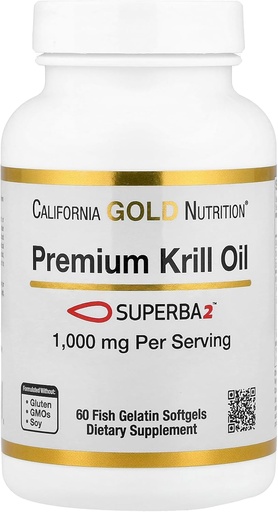 [BRSWYAT5OIFB4YLO] California Gold Nutrition Premium Krill Oil with Superba2 Biosable Omega-3s from Antarktis Krill - Heart & Brain Health Support - Gluteeniton, ei-GMO - 1000 mg - 60 Kala Liivate Softgels