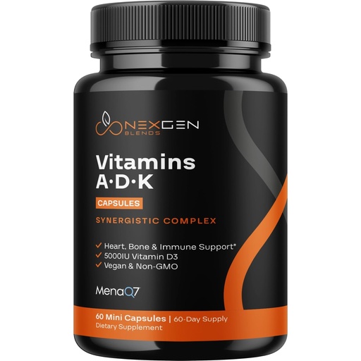 [BRSRAEADOB7BS23K] High Absorption ADK Vitamin Supplement - Vegan Vitamin D3 K2 MK7 & A for Calcium Regulation plus Bone Heart Thyroid & Immune Support - Vitamin ADK with 5000IU D3 Non GMO & Gluten Free (2 Months)