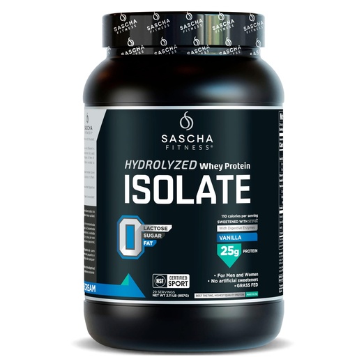 [BRSWKEAGA4NRC3A5] SASCHA FITNESS Hydrolyzed Whey Protein Isolate,100% Grass-Fed (2 Pounds, Vanilla)