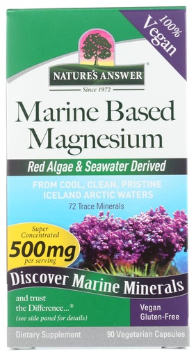 [BRSWKFQECUOBQ23M] Nature's Answer Marine Based Magnesium, Super Concentrated 500mg | Plant Based | Red Algae & Seawater Derived | Alcohol-Free & Gluten-Free | Vegetarian Capsules 90ct