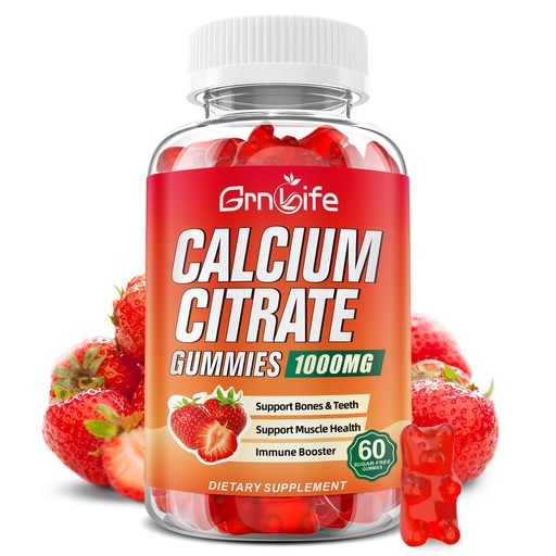 [BRSRAGD3CECRM3Q6] Calcium Citrate Gummies, Sugar Free Calcium Citrate 1000mg for Muscle Healthy, Absorption Calcium Supplements for Adults & Kids, Strawberry, 60 Count