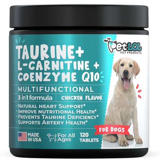 [BRSRMYAYOV7AEYAV] Taurine Supplement for Dogs with L-Carnitine & CoQ10 | Heart Support Formula for Healthy Heart Function, Cardiovascular Support & Overall Wellness, Chicken Flavor Tablets,120 Count