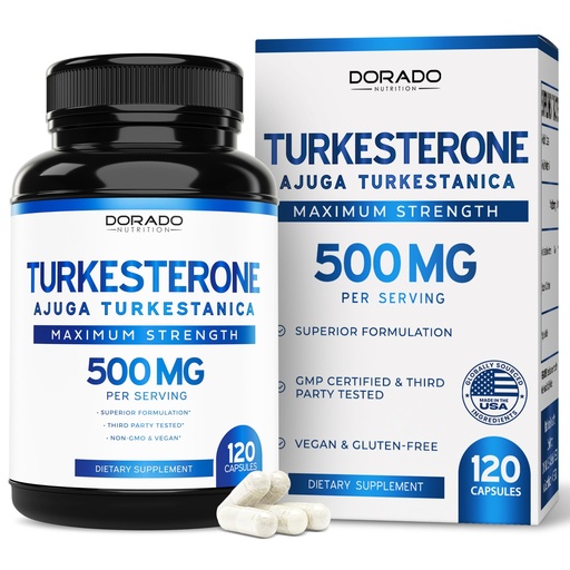 [BRSW2GI2DN4GKCTD] Turkesterone Supplement 500mg (120 Capsules) - Stamina, Drive, Athletic Performance & Muscle Mass - (Ajuga Turkestanica Std. to 10% Turkesterone) (Similar to Ecdysterone) - Non-GMO & Vegan Capsules