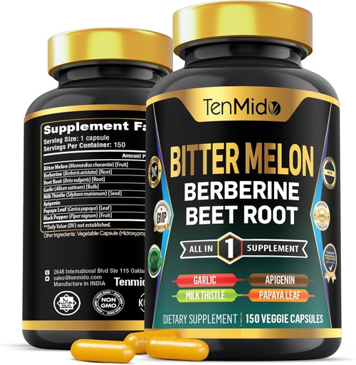 [BRSRAGD5A57R4CLA] Bitter Melon Capsules - 8in1 Formula - Berberine, Beet Root, Milk, Milk Thistle, Apigenin, Papaya Leaf ve Black Pepper - 5 Ay Supply