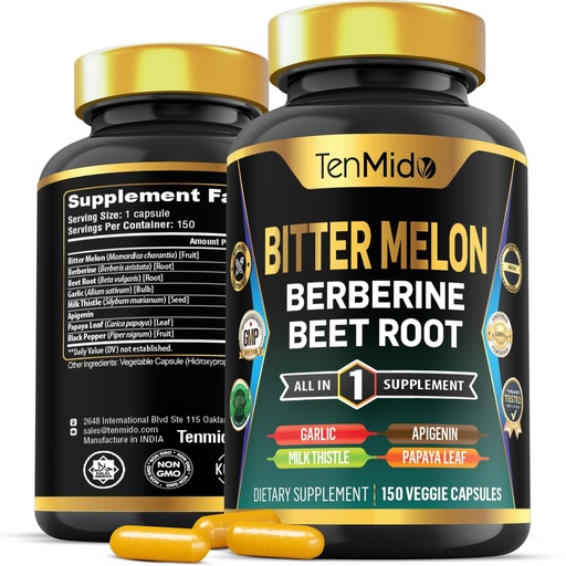 [BRSRAGD5A57R4CLA] Bitter Melon Capsules - 8in1 Formula - Combine with Berberine, Beet Root, Garlic, Milk Thistle, Apigenin, Papaya Leaf, and Black Pepper - 150 Vegan Capsules for 5 Months Supply