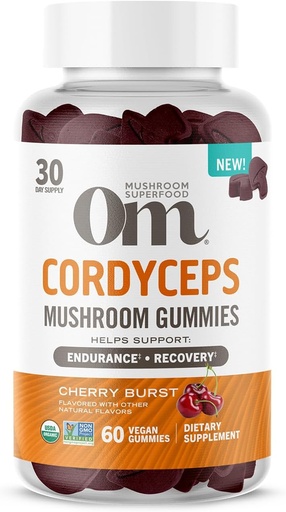 [BRSRAED3AF6RECTH] OM MUSHROOM SUPERFOOD Cordyceps Gummies, США Grown Organic Mushrooms, Підтримує, витривалість, Енергетика, & Відновлення, 60 Count, 30 Сервінги Gummy добавки