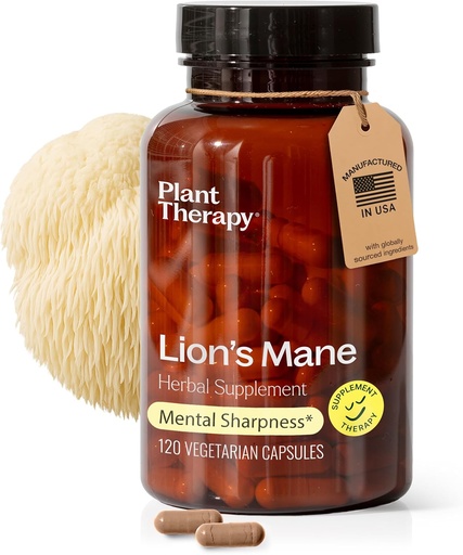 [BRSRAZYHBABQMEIZ] Plant Therapy Lion's Mane Mushroom Supplement Capsules Manufactured in USA 4 Month Supply Supports Brain Health, Mental Clarity & Memory Supplements for Women & Men 120 Vegetarian Capsule