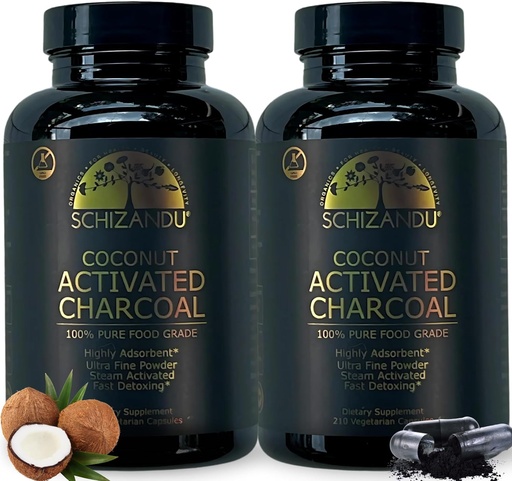 [BRSRABT5CANGEDYY] Activated Coconut Charcoal Capsules- Supports Health - Vegan, Organic, Non-GMO, No Additives - X-Large Bottle 210 Count - Pack of 2