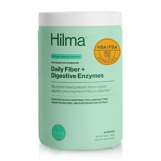 [BRSROCYEA4JWKYDZ] Hilma Daily Fiber and Digestive Enzymes, Fiber Supplement Powder with Prebiotics and Enzymes Formulated with Psyllium Husk and Acacia, Gluten Free, Vegan, FSA Eligible, Digestive Support, 30 Servings