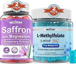 [BRSRAEL7OAORUGT4] Magnesium Glycinate + L-MethylFolate 15mg & Methyl B12 Gummies, 4 Pack