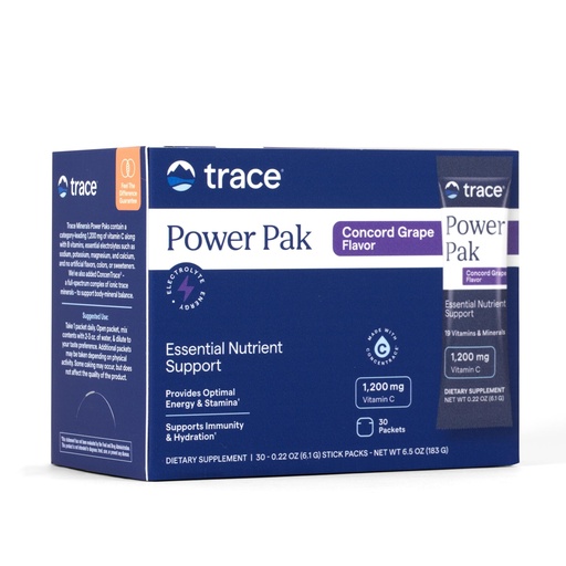 [BRSWIYQTO4NR42T2] Trace Minerals | Power Pak Electrolyte Powder Packets | 1200 mg Vitamin C, Zinc, Magnesium | Boost Immunity, Hydration and Natural Energy | Concord Grape | 30 Packets
