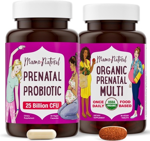 [BRSROA35AUMQA2Q2] Mama Natural Prenatal Bundle – Ekološki prenatalni vitamini za ženske + ciljni probiotiki za nosečnost in poporodni Wellness - Samo 2 tablet na dan - Vegan & Non-GMO (30 dnevna oskrba)