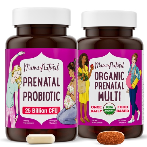 [BRSROA35AUMQA2Q2] Mama Natural Prenatal Bundle – Organic prenatal Vitamins for Women + Purposefully Selected Probiotics for Pregnancy & Postpartum Wellness - Just 2 Pills a Day - Vegan & Non-GMO (30 Day Supply)