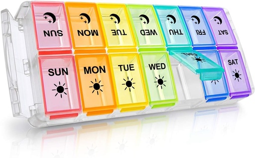 [BRSWYZQ7B55GMF37] Pill Organizer 2 Times a Day, Fullicon Quick Fill Large Weekly AM PM Pill Box, Medicine Organizer 7 Day, Daily Pill Cases - Rainbow (Patent Registered)