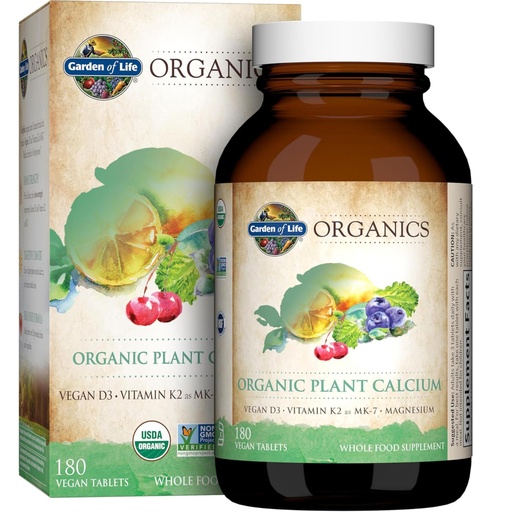 [BRSWIGL4BUGB6ET6] Garden of Life Calcium Supplement with Magnesium & Organic Vitamin D3 K2, Made from Whole Foods, Gluten-Free, 180 Count